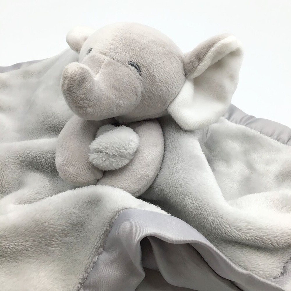 Carter's Gray Elephant Security Blanket Baby Boy Girl Lovey Satin Trim Plush